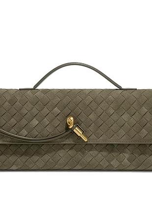 Жіноча сумка bottega veneta плетена замшева хакі