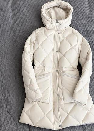 Жіночий пуховик ralph lauren молочного кольору стьобаний з капюшоном