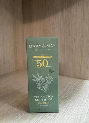 Сонцезахисний крем для обличчя mary & may cica soothing sun cream spf50+ pa++++, 50 мл