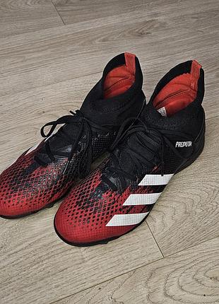 Футбольні бутси adidas predator чорно-червоні з носком