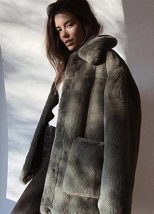 Шуба жіноча h&m штучне хутро хакі