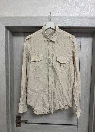 Сорочка чоловіча zara бежева лляна з довгим рукавом