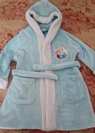 Дитячий халат disney frozen блакитний з капюшоном