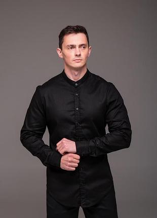 Чоловіча сорочка з льону modern чорного кольору