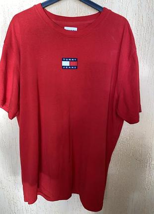 Оригинальная красная футболка tommy jeans xxl (grunge / oversize