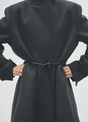 Пальто h&m studio вовняне на запах з поясом графітове