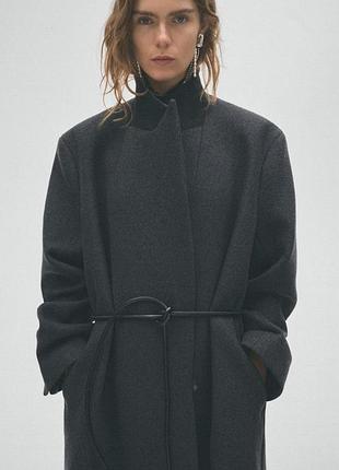 Пальто h&m studio вовняне на запах з поясом графітове