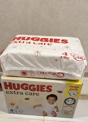 Підгузки huggies extra care розмір 4 (8-16 кг), 3 упаковки по 38 шт