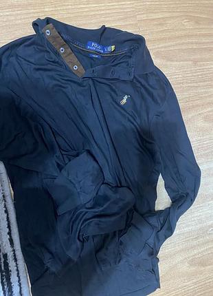 Чоловіча кофта поло polo ralph lauren slim fit чорна