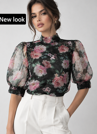 Блуза женская в цветочный принт с короткими рукавами от бренда new look s