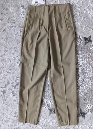 Жіночі штани zara ніжно оливковий колір з високою посадкою