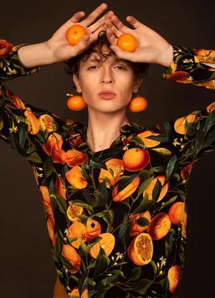 Чорна сорочка з цитрусами апельсинами h&m