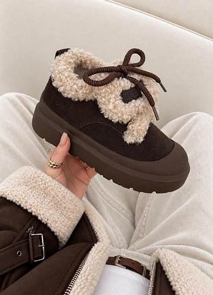 Черевики жіночі ugg зимові шоколадні на платформі із хутром