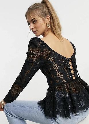 Блуза жіноча asos мереживна корсетна чорна