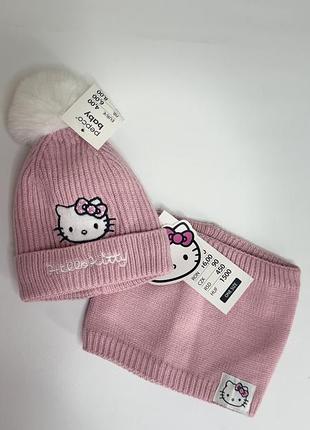 Зимовий набір шапка+хомут hello kitty на дівчинку