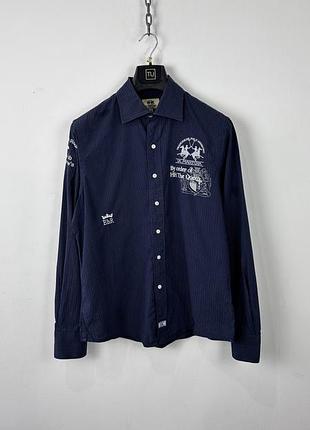 Сорочка la martina polo shirt mens large l blue pinstripe embroidered hh the queen royal
