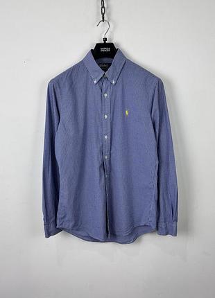 Сорочка polo ralph lauren mens custom fit shirt size medium blue gingham yellow pony