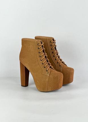 Ботильйони туфлі jeffrey campbell lita apricot cow suede platform booties lace up high heels 37