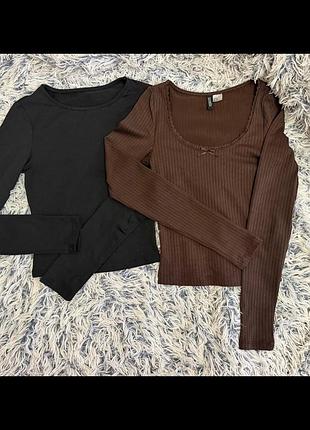Лонгсліви жіночі h&m в рубчик чорний та коричневий