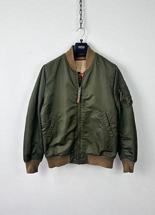 Куртка бомбер пілот alpha industries ma-1 flight bomber jacket olive green orange lining mens medium