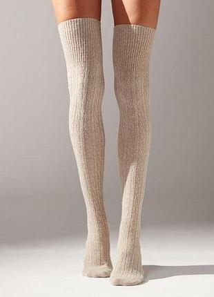 Бежеві кашемірові шкарпетки вище коліна, гольфи calzedonia