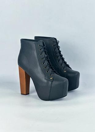 Ботильйони туфлі jeffrey campbell lita platform boots black leather chunky wooden heel size eu 37 us 7