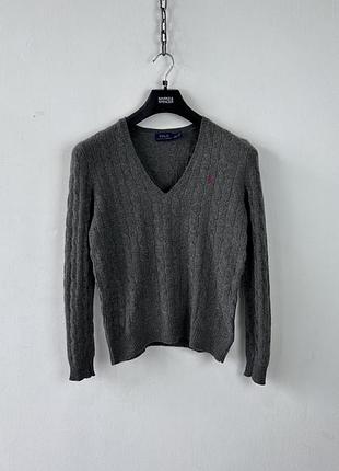 Кофта светр polo ralph lauren merino wool cashmere cable knit sweater womens s grey v neck