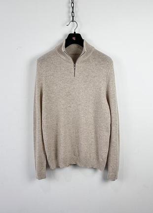 Светр кофта lambswool blend quarter zip jumper mens small beige oat knit sweater warm top