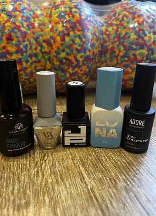 Набір для манікюру global fashion, adore professional та luna (гель-лаки, топ, засіб для зняття)