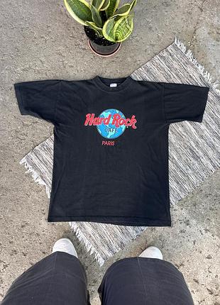 Вінтажна чорна футболка hard rock cofe париж з великим логотипом на грудях