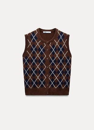 Zara жилет кардиган топ светр вовна шерсть в ромби розмір м s