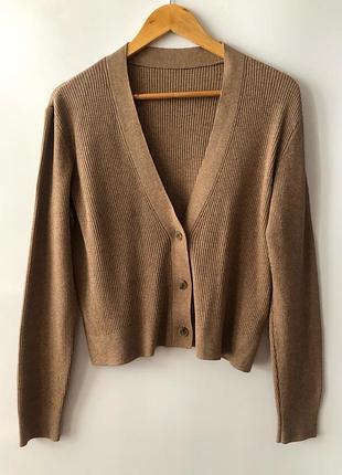Жіночий кардиган uniqlo з ребристим v-подібним вирізом, світло-коричневий, з ґудзиками спереду, укорочений