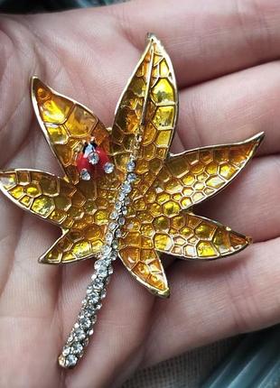 Брошка лист 🐞 кленовий листок, сонечко, глазурована емаль