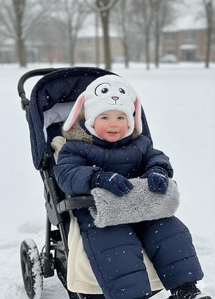 Плюшева шапка молочного кольору з козенятком 3-5 років (нюанс). зимняя детская шапка 7846
