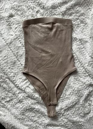 Боді жіноче topshop бежеве в рубчик без рукавів