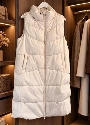 Жилет жіночий massimo dutti стьобаний довгий бежевий оверсайз
