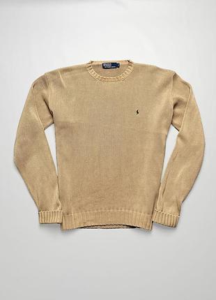 Polo ralph lauren regular fit vintage 1990-2000x оригінал вільний чоловічий вінтажний колекційний джемпер кофта з товстої нитки бежевий розмір м l