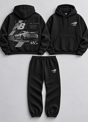 Спортивний костюм чоловічий new balance racing чорно-сірий з принтом