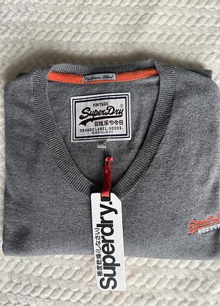 Новый оригинальный мужской пуловер superdry с кашемиром бирками джемпер свитшот серый батал xxl 54 56