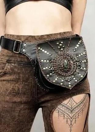 Сумка на пояс поясная баранка кожа натуральная real leather винтаж коричневая стильная мини сумочка сумка карман нательная сумочка