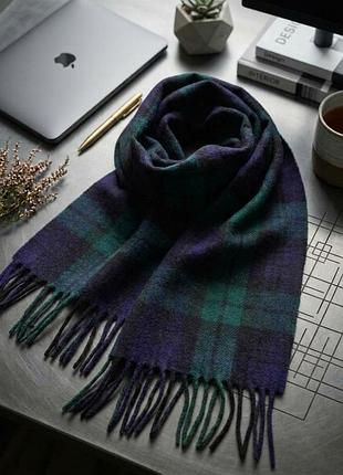 Шарф james pringle weavers вовняний у клітинку зелено-синьо-чорно-фіолетовий