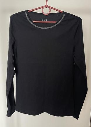 Футболка жіноча edc by esprit чорна з довгим рукавом та люрексом