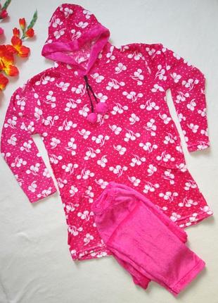 Плюшевая теплая пижама домашний костюм принт вишинки cosy pj's ⛄💚⛄