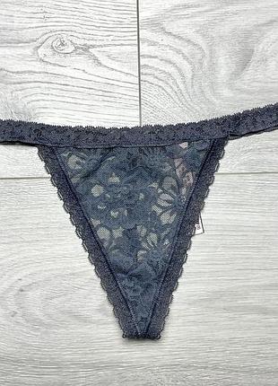 Темно-сірі мереживні трусики стрінги victoria’s secret