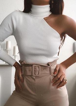 Асиметричний джемпер zara на одне плече, кофта в рубчик