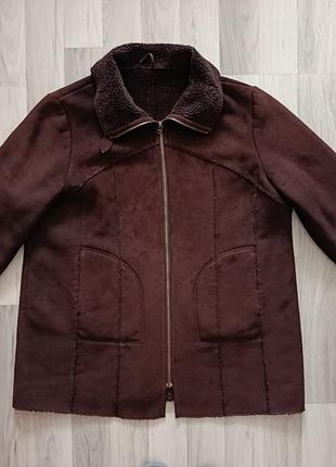 Женская теплая дубленка куртка стильная шоколадного цвета xxl/xxxl