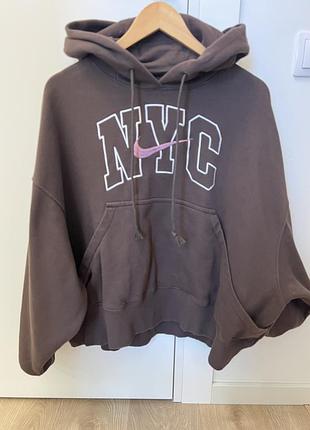 Худі nike оверсайз коричневе з написом nyc