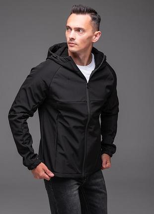 Чоловіча куртка soft shell на флісі чорна 5