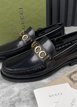 Gucci cara gold logo loafers мужские туфли лоферы кожа оригинал 42 eur