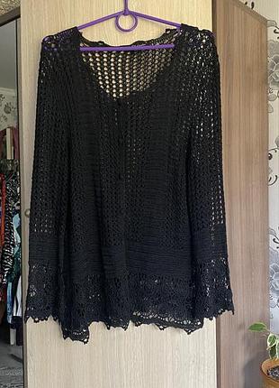 Кардиган ажурний nam of london l/xl чорний , на ґудзиках, довгий рукав